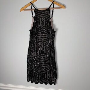 New Rumor Boutique Black Sequin Halter Small Dress